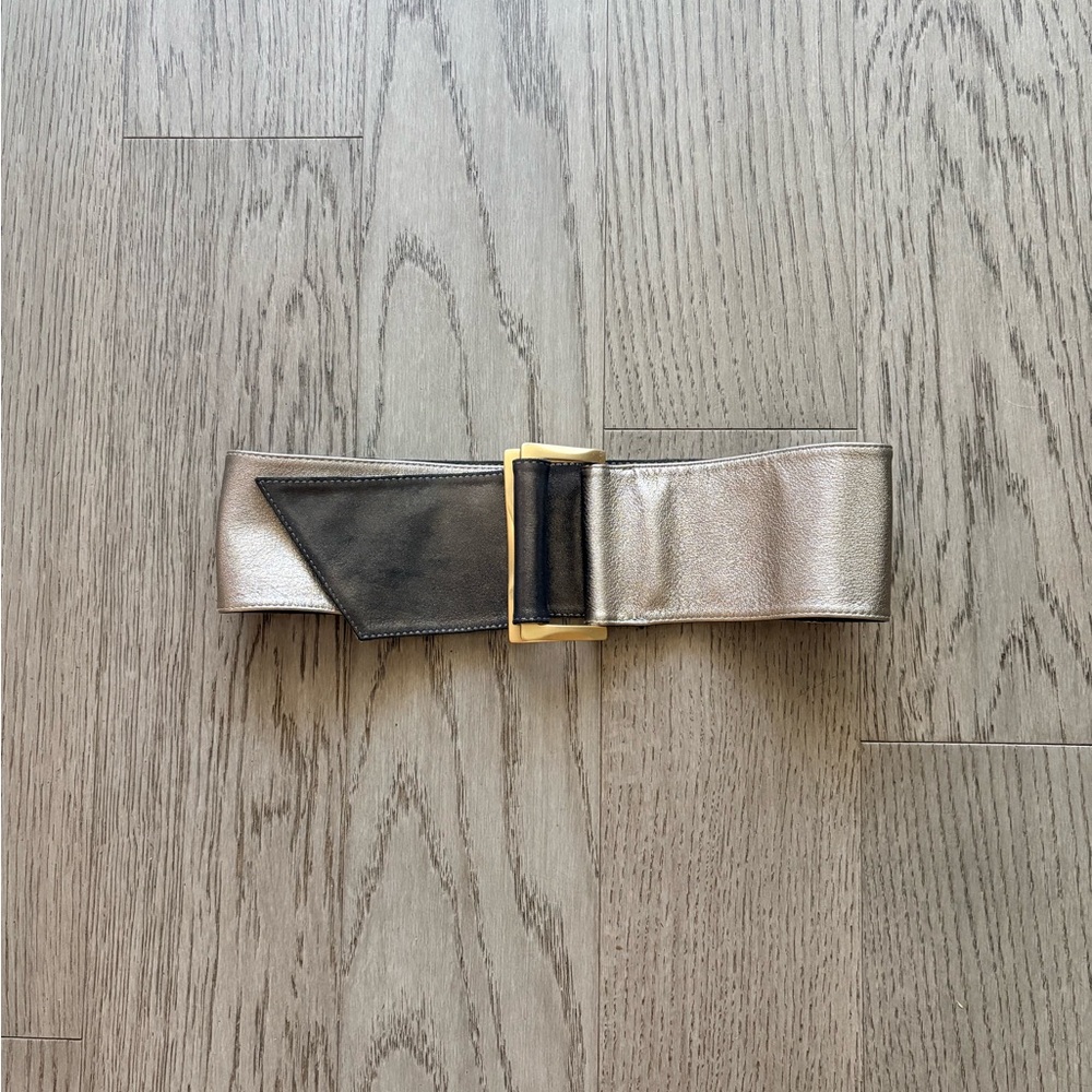 Suzi Roher Metallic Wide Belt with Gold Buckle